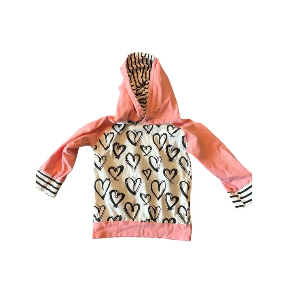 Pink & White Hearts Girls Hoodie Size 12-18 M